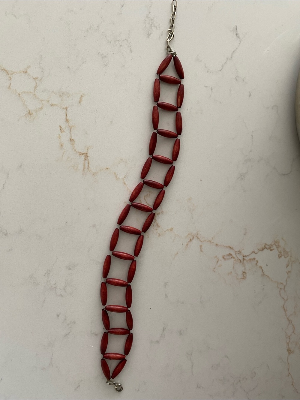 Women's Red Beaded Choker Necklace - Sleek Segment Design